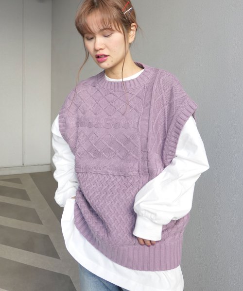 セール 48 Off パッチワーク風ケーブルニットベスト コーナーズ Lowybycorners Magaseek