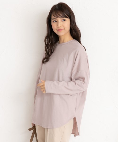 セール チュニックロングtシャツ ラウンドスリット 長袖 クルーネック 重ね着 オーバーサイズ チュニック トップス ルームウエア レディース アドティエ Ad Thie Magaseek