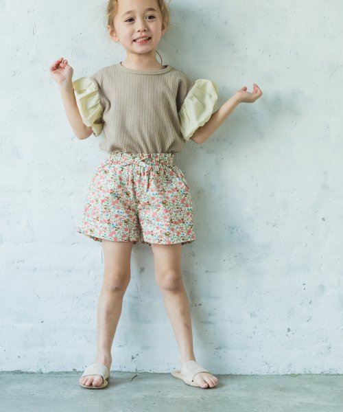 リンクコーデ ガールズ ウエスト リボン コットン ショートパンツ 無地 ドット チェック ストライプ 花柄 ペアマノン Pairmanon Magaseek