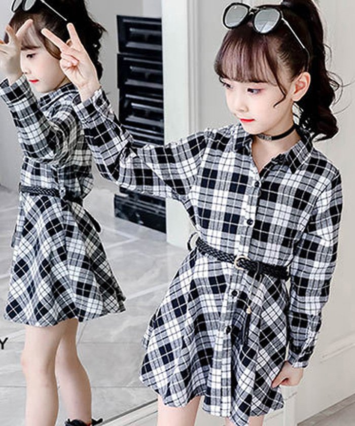 セール キッズ シャツワンピース チェック柄 長袖ワンピース 子供服 女の子 新作 おしゃれ チェック柄 韓国風 ジュニア服 ミニミニストア Miniministore Magaseek
