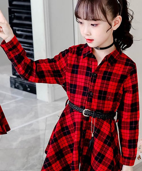 セール キッズ シャツワンピース チェック柄 長袖ワンピース 子供服 女の子 新作 おしゃれ チェック柄 韓国風 ジュニア服 ミニミニストア Miniministore Magaseek