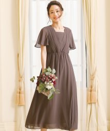 PourVous(プールヴー)/プリーツロングワンピース ロングスカート/結婚式ワンピース 二次会・謝恩会・セレモニー大きいサイズ対応フォーマルパーティードレス/ブラウン