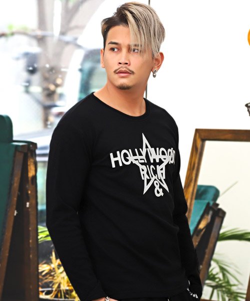 セール Hollywood Rich 星柄エナメルセレブプリントロンt ロンt メンズ 長袖 ロゴ エナメル プリント 星柄 ラグスタイル Luxstyle Magaseek