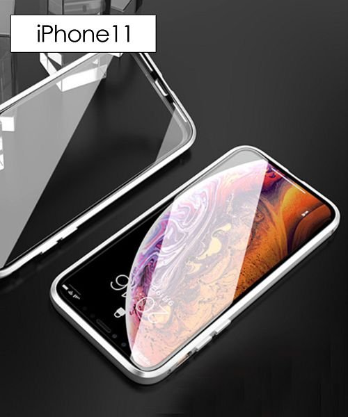 ninon(ニノン)/【iPhone12 /12 mini /12 pro max対応】強化ガラスの全面保護マグネットアイフォンケース　iPhone11&11Pro&11ProMax/シルバー