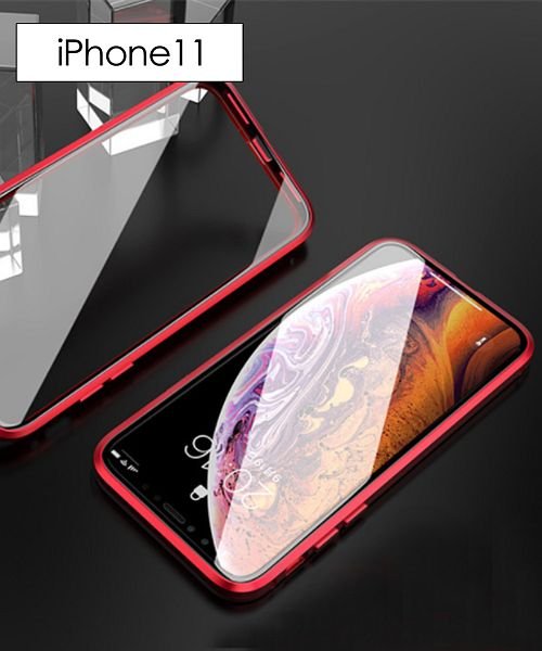ninon(ニノン)/【iPhone12 /12 mini /12 pro max対応】強化ガラスの全面保護マグネットアイフォンケース　iPhone11&11Pro&11ProMax/レッド
