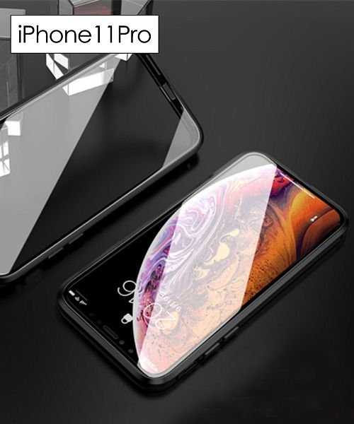 ninon(ニノン)/【iPhone12 /12 mini /12 pro max対応】強化ガラスの全面保護マグネットアイフォンケース　iPhone11&11Pro&11ProMax/ブラック系1
