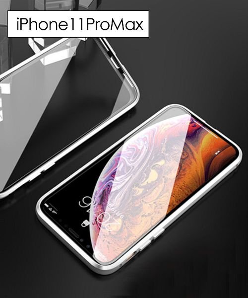 ninon(ニノン)/【iPhone12 /12 mini /12 pro max対応】強化ガラスの全面保護マグネットアイフォンケース　iPhone11&11Pro&11ProMax/シルバー系2