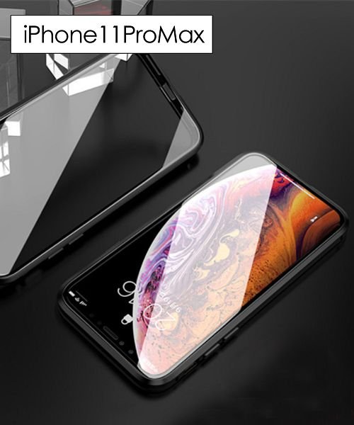 ninon(ニノン)/【iPhone12 /12 mini /12 pro max対応】強化ガラスの全面保護マグネットアイフォンケース　iPhone11&11Pro&11ProMax/ブラック系2