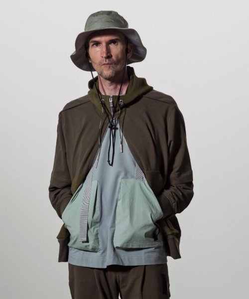 B'2nd(ビーセカンド)/C DIEM(カルペディエム)FAKE LAYERED ZIPUP HOODIE レイヤードジップアップフーディー/KHAKI