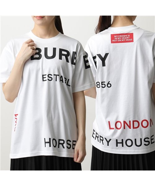 BURBERRY(バーバリー)/【BURBERRY(バーバリー)】8017103 1005 ホースフェリープリント コットン オーバーサイズ Tシャツ 半袖 カットソー ロゴ クルーネック W/WHITE