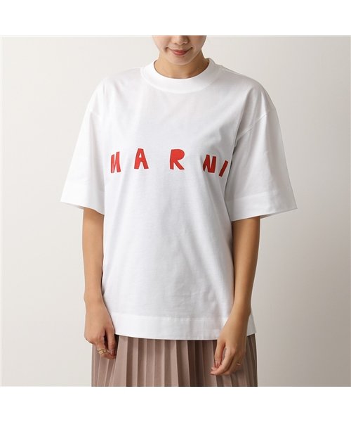 MARNI(マルニ)/【MARNI(マルニ)】THJET49EPD SCQ87 クルーネック オーバーサイズ 半袖 Tシャツ カットソー ロゴT LOW01 ホワイト×レッド レディ/White