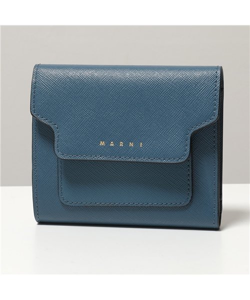 MARNI(マルニ)/【MARNI(マルニ)】PFMO0024U2 LV520 レザー 二つ折り財布 ミディアム スモール財布 ミニ財布 Z361M レディース/ダークブルー