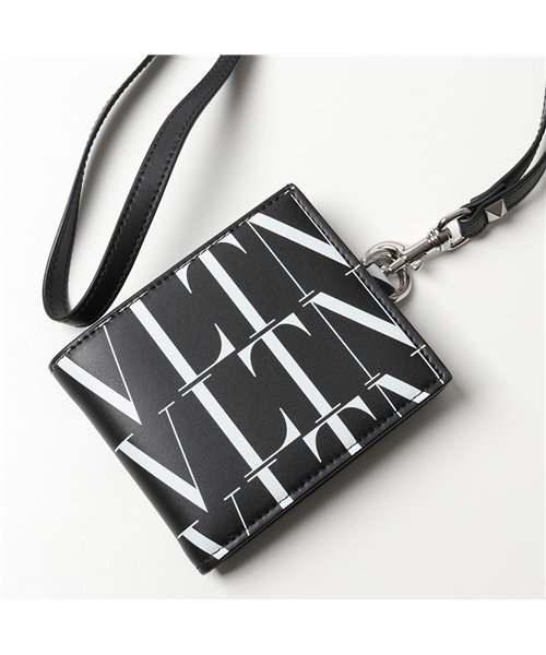 Valentino ヴァレンティノ Uy0p0342gtc Vltn ネックストラップ付 レザー 二つ折り財布 小銭入れ付き ロゴ 0ni メンズ ヴァレンティノ Valentino Magaseek