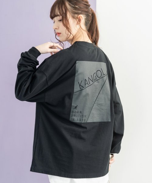 Rocky Monroe(ロッキーモンロー)/KANGOL カンゴール ロングTシャツ カットソー 長袖 メンズ レディース ストリート カジュアル ビッグシルエット ドロップショルダー 別注 ロゴ プリン/ブラック