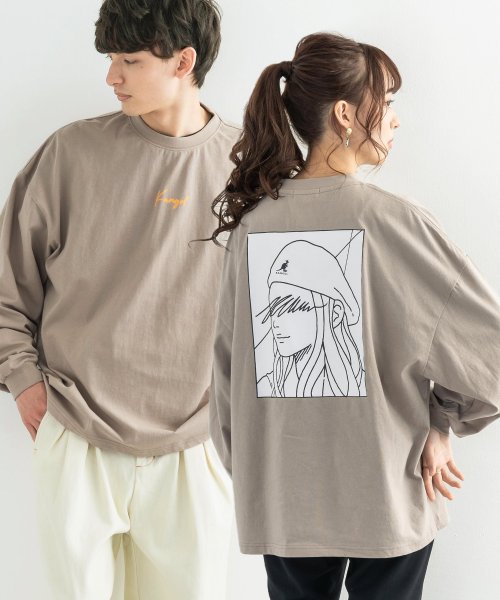 Rocky Monroe(ロッキーモンロー)/KANGOL カンゴール ロンT カットソー Tシャツ 長袖 メンズ レディース ビッグシルエット ドロップショルダー オーバーサイズ ストリート カジュアル /グレージュ