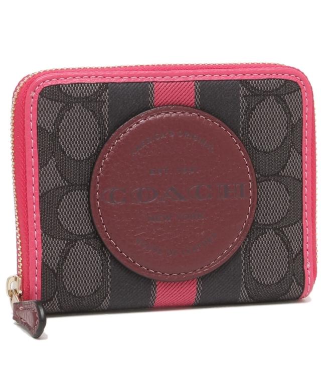 コーチ 二つ折り財布 アウトレット シグネチャー ジャガード ミニ財布 ブラック ピンク レディース COACH 2637 IMR2P