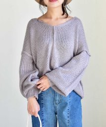 ARGO TOKYO(アルゴトウキョウ)/Vneck Outlinking knit pullover 25005　Vネックアウトリンキングニットプルオーバー　ニットプルオーバー　ニットトップス　Vネッ/パープル