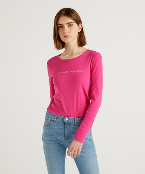 ブランドロゴコンパクトロングtシャツ カットソー ベネトン レディース Benetton Women Magaseek