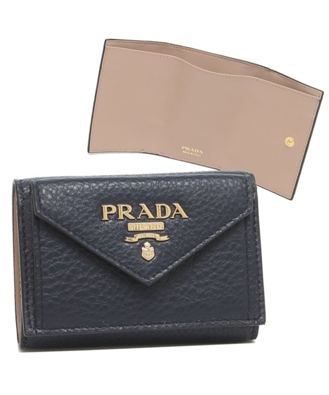 セール プラダ 三つ折り財布 ダイノカラー ミニ財布 ネイビー ベージュ レディース Prada 1mh021 2bg5 F01ou プラダ Prada Magaseek