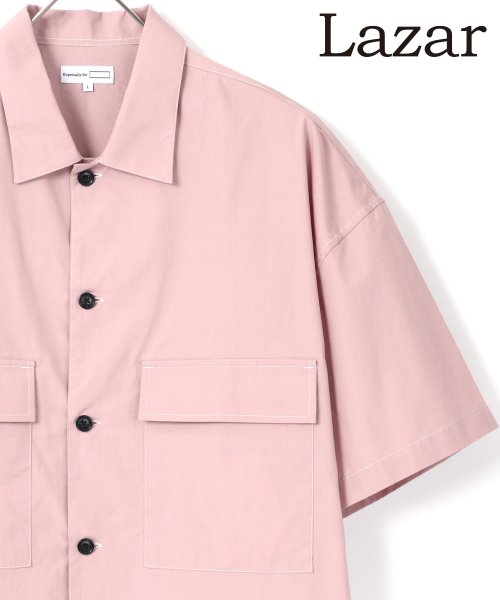 LAZAR(ラザル)/【Lazar】T/Cブロード ビッグシルエット ステッチ CPOシャツ/ピンク