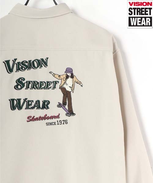 LAZAR(ラザル)/【Lazar】VISION STREET WEAR/ヴィジョンストリートウエア Skateboard Shoes バックプリント刺繍 オーバーサイズシャツ/シャ/アイボリー
