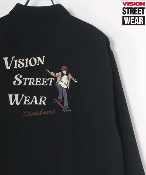 LAZAR(ラザル)/【Lazar】VISION STREET WEAR/ヴィジョンストリートウエア Skateboard Shoes バックプリント刺繍 オーバーサイズシャツ/シャ/ブラック