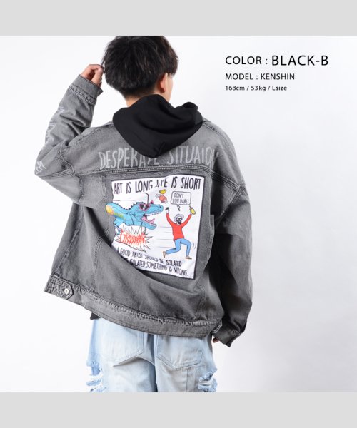 1111clothing(ワンフォークロージング)/ビッグシルエット デニムジャケット メンズ デニムジャケット レディース ビッグ gジャン ゆったり ジージャン 大きめ オーバーサイズ デニム ジャケット ビ/ブラック系1