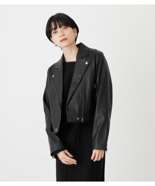 AZUL by moussy(アズールバイマウジー)/ECO LEATHER SHOR JACKET/BLK