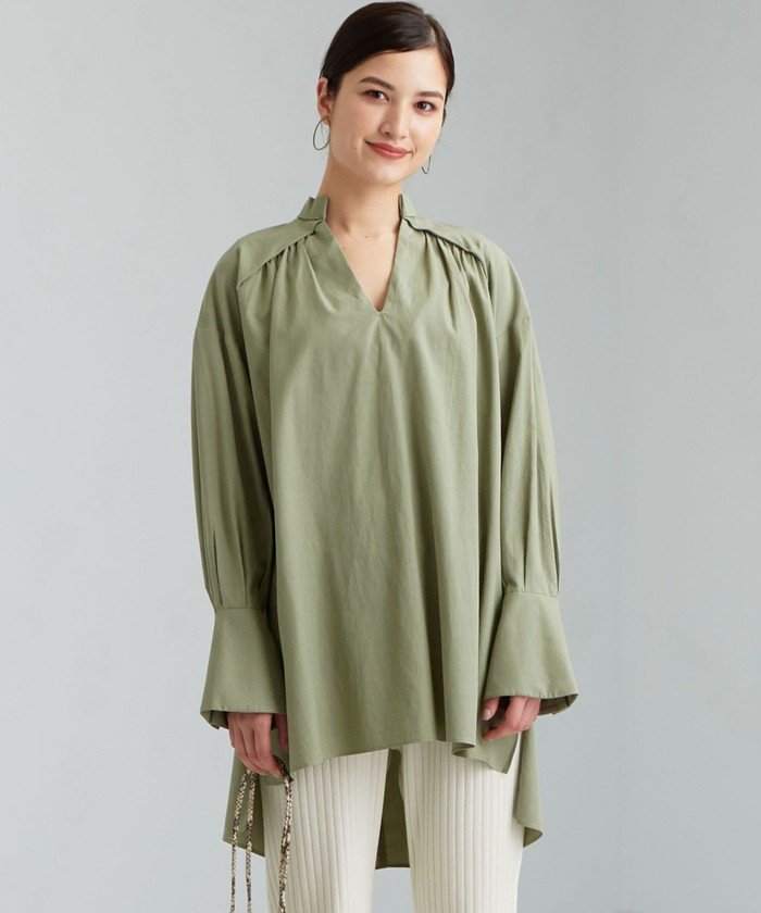 セール 40 Off Cfc Tavii ショルダー ギャザー ブラウス グリーンレーベルリラクシング Green Label Relaxing Magaseek