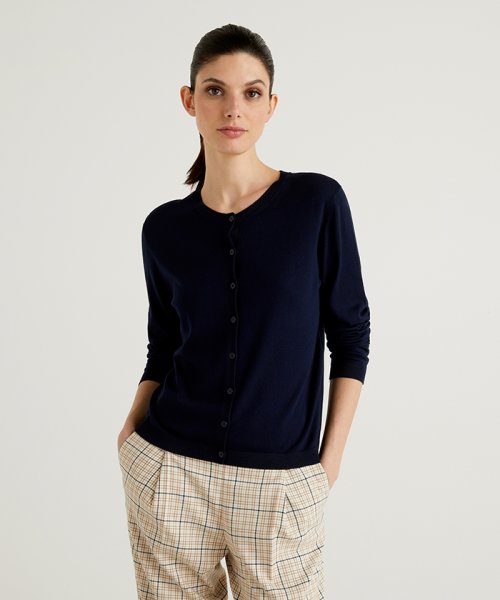 セール コットンモダールクルーネックニットカーディガン ベネトン レディース Benetton Women Magaseek
