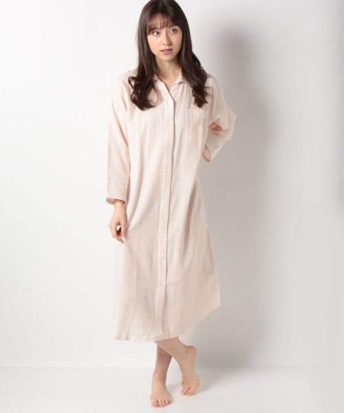 ストライプ柄コットンストレッチダブルガーゼ襟付きワンピースパジャマ アフタヌーンティー リビング Afternoon Tea Living Magaseek