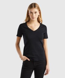 BENETTON (women)(ベネトン（レディース）)/コットン100％無地Vネック半袖Tシャツ・カットソー/ブラック