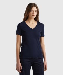 BENETTON (women)(ベネトン（レディース）)/コットン100％無地Vネック半袖Tシャツ・カットソー/ネイビー