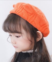 shoppinggo(ショッピングゴー)/ベレー帽 キッズ ニットベレー帽 子供用帽子 男の子 女の子 シンプル かわいい おしゃれ ナチュラル 秋冬　猫耳/オレンジ