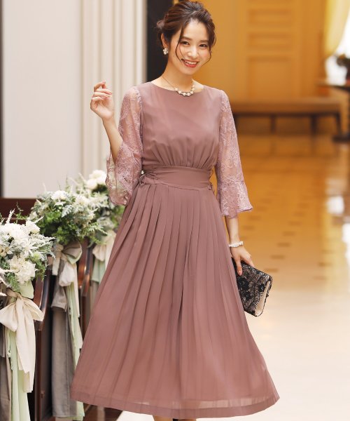 スピンドルプリーツドレス ロングスカート 結婚式ワンピース 二次会 謝恩会 セレモニー大きいサイズ対応フォーマルパーティードレス プールヴー Pourvous Magaseek