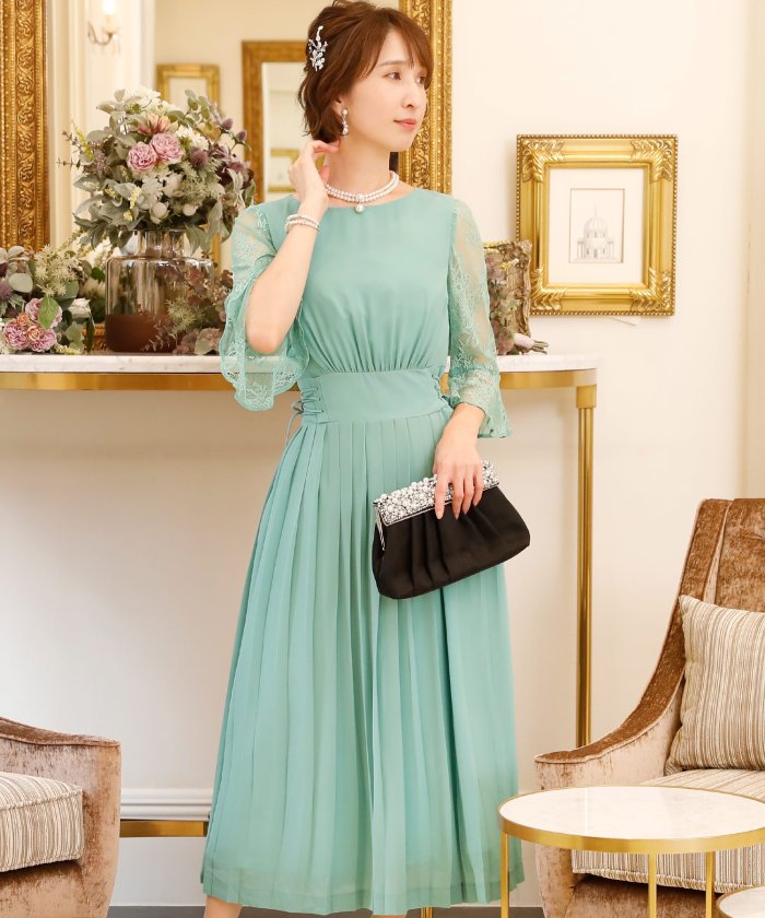 スピンドルプリーツドレス ロングスカート 結婚式ワンピース 二次会 謝恩会 セレモニー大きいサイズ対応フォーマルパーティードレス プールヴー Pourvous Magaseek
