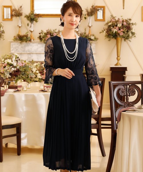 スピンドルプリーツドレス ロングスカート 結婚式ワンピース 二次会 謝恩会 セレモニー大きいサイズ対応フォーマルパーティードレス プールヴー Pourvous Magaseek