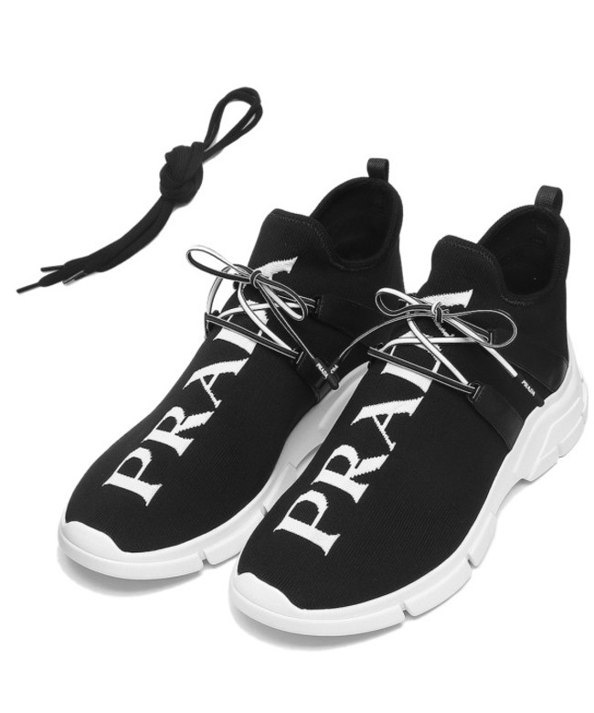 プラダ スニーカー 靴 ニットスニーカー ロゴ ブラック ホワイト メンズ PRADA 4E3492 3LD8 F0967