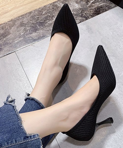 ハイヒール パンプス レディース 靴 ポインテッドトゥ フォーマルシューズ ピンヒール ニット パンプス 履きやすい 卒業式 入園式 ミニミニストア Miniministore Magaseek