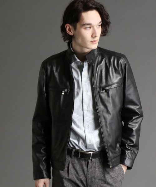 【ex/tra】スタンドカラーレザーブルゾン 