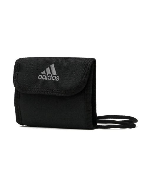 Adidas(アディダス)/アディダス 二つ折り財布 adidas 財布 二つ折り 小さめ ミニ財布 小銭入れあり ラウンドファスナー ストラップ ウォレットコード付き キッズ 57612/ブラック