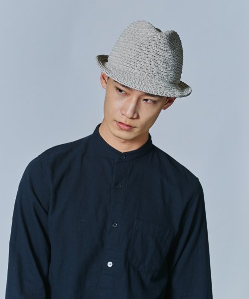 OVERRIDE(OVERRIDE)/OVERRIDE WASHABLE KNIT FEDORA Ag+/グレー