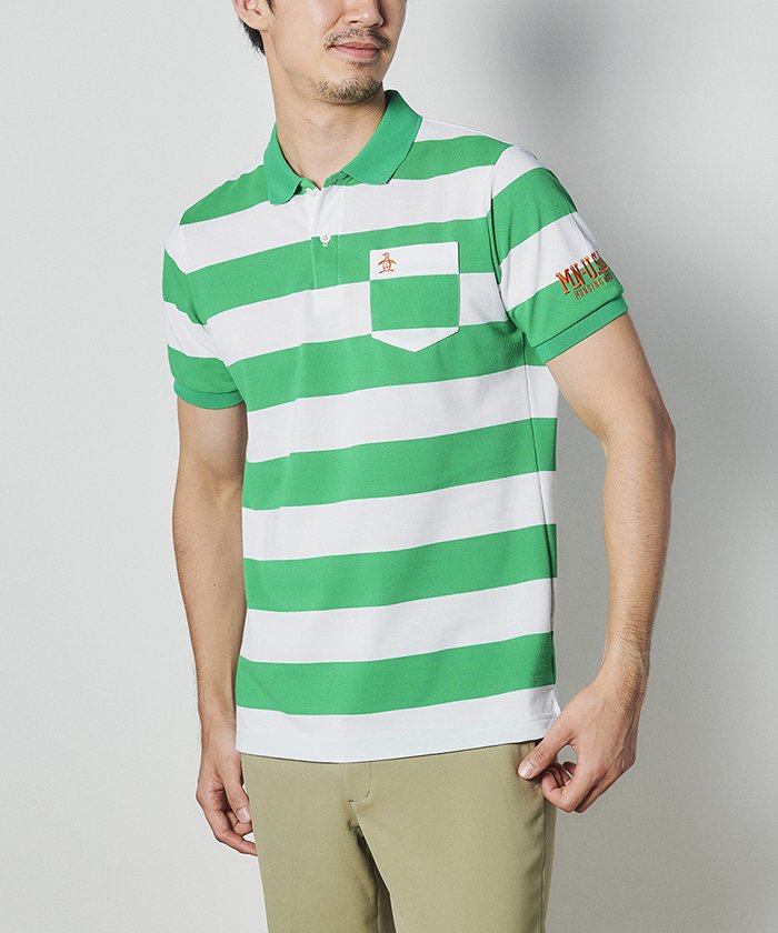 セール 裏鹿の子太ボーダー半袖シャツ サンスクリーン マンシングウェア Munsingwear Magaseek