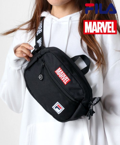 LAZAR(ラザル)/【Lazar】FILA×MARVEL/フィラ×マーベル ボックスロゴジャガードテープショルダーウエストバッグ/ブラック