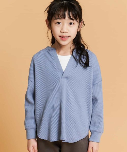 a.v.v(KID'S)(アー・ヴェ・ヴェキッズ)/[120－130]Ｖネックワッフルタンクセット[WEB限定サイズ]/ブルー