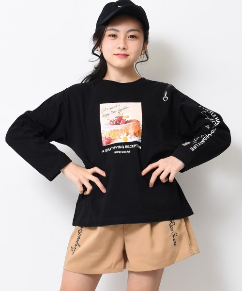 RiCO SUCRE(リコ シュクレ)/ハートチャームファスナー肩あきロングTシャツ/ブラック