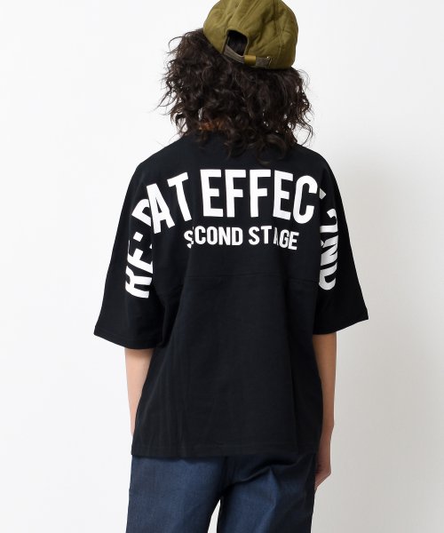 RAT EFFECT(ラット エフェクト)/バックプリントドルマン五分袖Tシャツ/ブラック