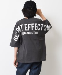 RAT EFFECT(ラット エフェクト)/バックプリントドルマン五分袖Tシャツ/チャコールグレー