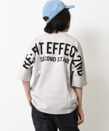 RAT EFFECT(ラット エフェクト)/バックプリントドルマン五分袖Tシャツ/ライトグレー