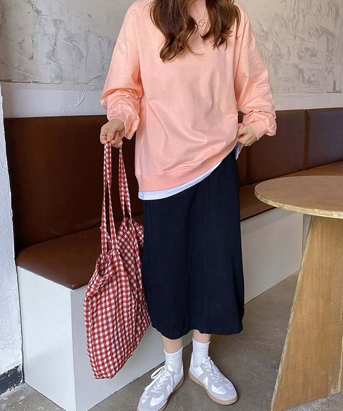 セール レイヤード風 トレーナー レディース 韓国風 カットソートップス クルーネック スウェット Tシャツ 無地 長袖 重ね着風 ミニミニストア Miniministore Magaseek